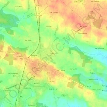 Carte topographique Kerlegano, altitude, relief