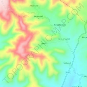 Carte topographique Meni, altitude, relief
