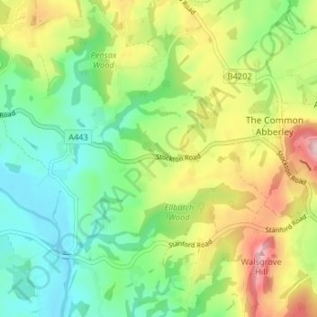 Carte topographique Elms Green, altitude, relief
