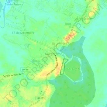 Carte topographique Quistococha, altitude, relief