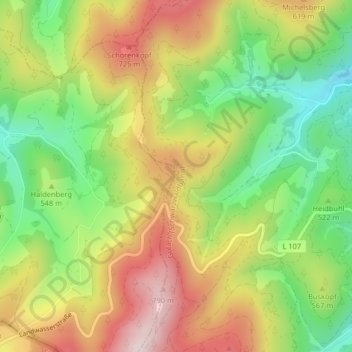 Carte topographique Büchereck, altitude, relief