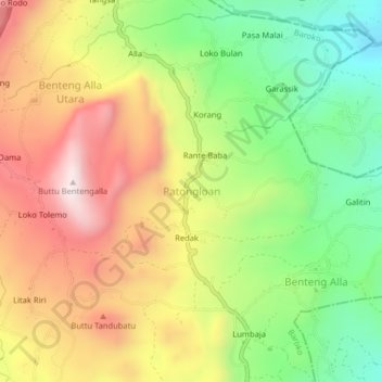 Carte topographique Patongloan, altitude, relief