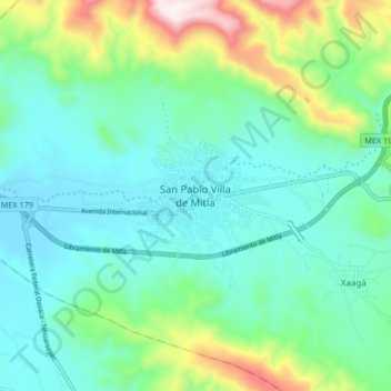 Carte topographique San Pablo Villa de Mitla, altitude, relief