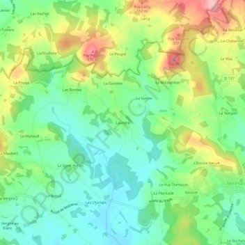 Carte topographique Laurière, altitude, relief