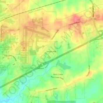 Carte topographique Indian Hills, altitude, relief