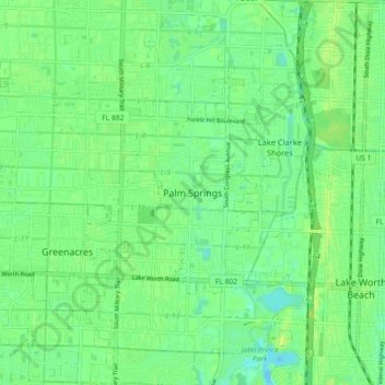 Carte topographique Palm Springs, altitude, relief