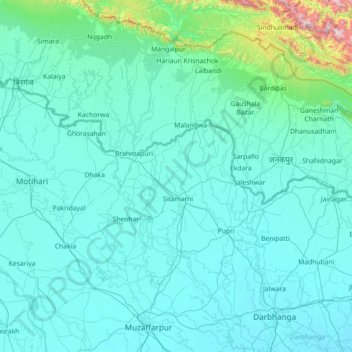 Carte topographique Sītāmarhi, altitude, relief
