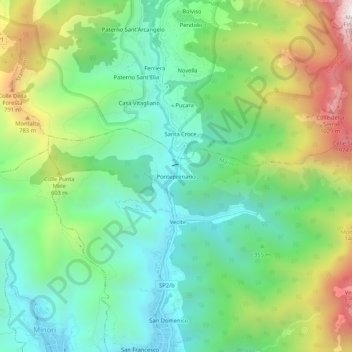 Carte topographique Ponteprimario, altitude, relief