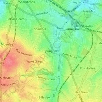 Carte topographique Springfield, altitude, relief