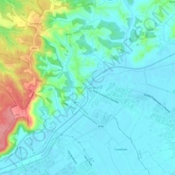Carte topographique Ponte a Cappiano, altitude, relief