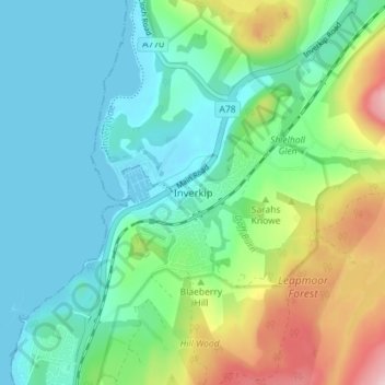 Carte topographique Inverkip, altitude, relief