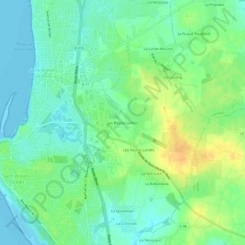 Carte topographique Les Basses Landes, altitude, relief
