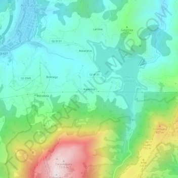 Carte topographique Areantza, altitude, relief