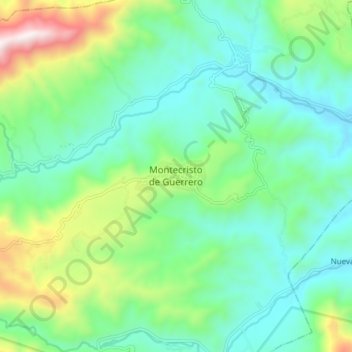 Carte topographique Montecristo de Guerrero, altitude, relief
