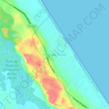Carte topographique Porto das Dunas, altitude, relief