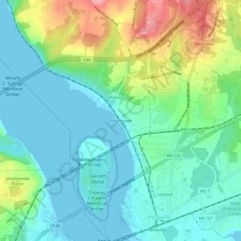 Carte topographique Frenchtown, altitude, relief