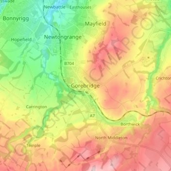 Carte topographique Gorebridge, altitude, relief