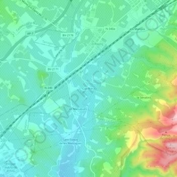 Carte topographique Can Riera, altitude, relief