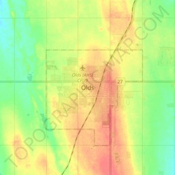 Carte topographique Olds, altitude, relief