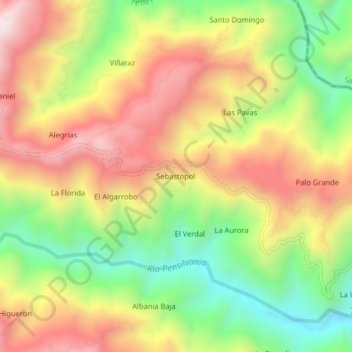 Carte topographique Sebastopol, altitude, relief