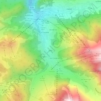 Carte topographique Gotty, altitude, relief