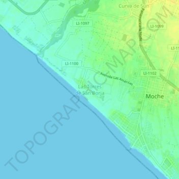 Carte topographique Las Torres de San Borja, altitude, relief