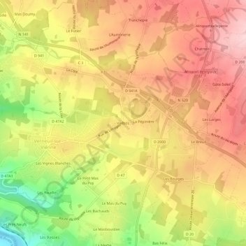 Carte topographique Vialbos, altitude, relief