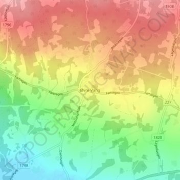 Carte topographique Øvre Vang, altitude, relief