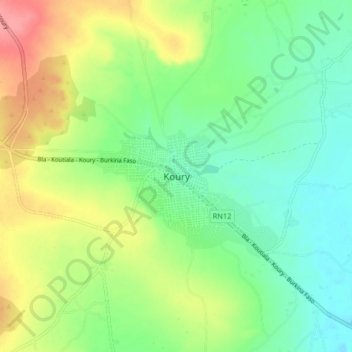 Carte topographique Koury, altitude, relief