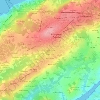 Carte topographique Toull-ar-Ranig, altitude, relief