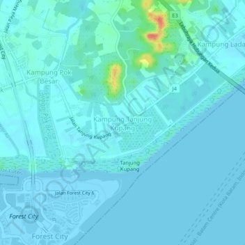 Carte topographique Kampung Tanjung Kupang, altitude, relief