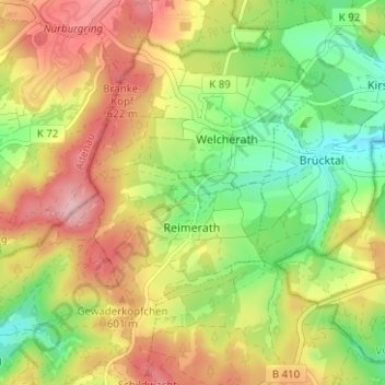 Carte topographique Bruchhausen, altitude, relief