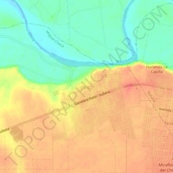 Carte topographique Jíbito, altitude, relief