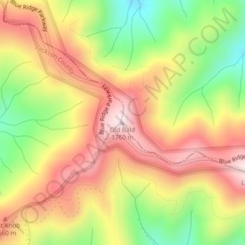 Carte topographique Old Bald, altitude, relief