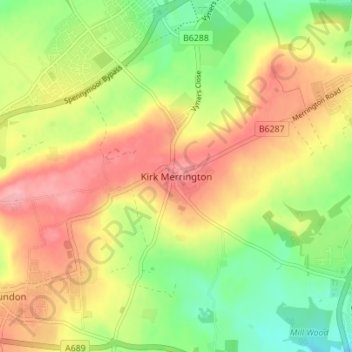 Carte topographique Kirk Merrington, altitude, relief