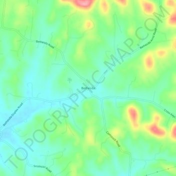 Carte topographique Bethesda, altitude, relief