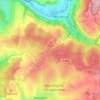 Carte topographique Hermeskappel, altitude, relief