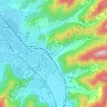 Carte topographique Einach, altitude, relief