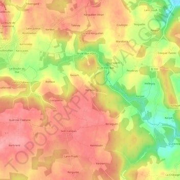 Carte topographique Kerleon, altitude, relief