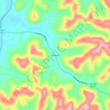 Carte topographique Elmwood, altitude, relief