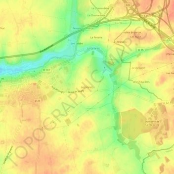 Carte topographique Les Malets, altitude, relief