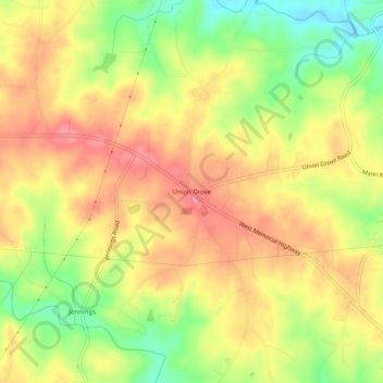 Carte topographique Union Grove, altitude, relief