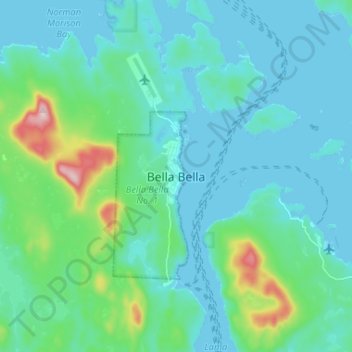 Carte topographique Bella Bella, altitude, relief