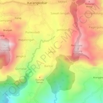 Carte topographique Sasak, altitude, relief