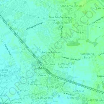Carte topographique San Jose Subdivision, altitude, relief