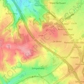 Carte topographique Hondsrug, altitude, relief