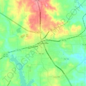 Carte topographique Jacksonville, altitude, relief