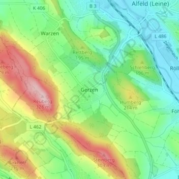 Carte topographique Gerzen, altitude, relief