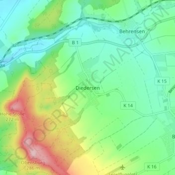 Carte topographique Diedersen, altitude, relief