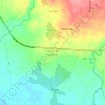 Carte topographique Aserrio de Gariché, altitude, relief
